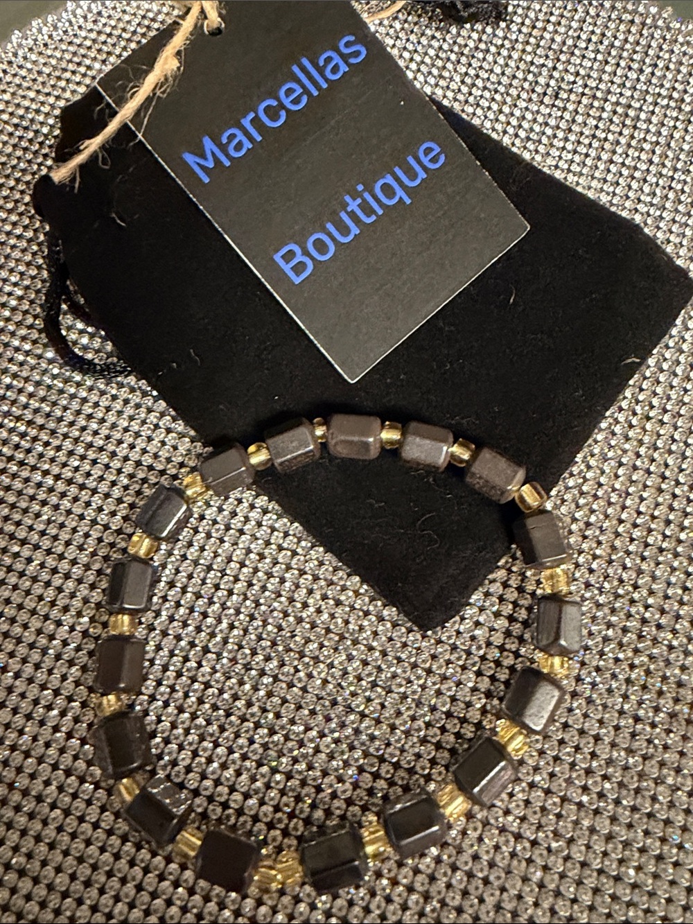 Marcella's Boutique Black and Gold Hematite Stretch Bracelet